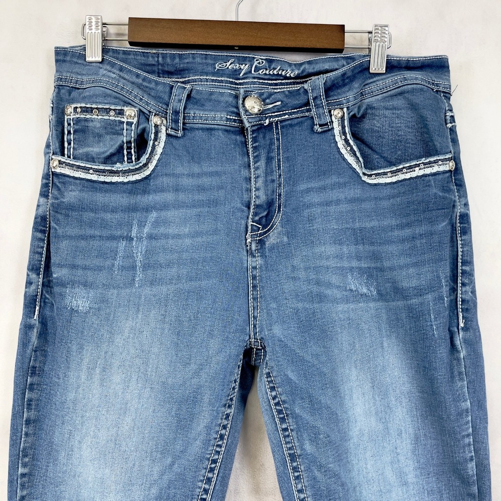 Sexy Couture Womens Jeans Size 17 Y2K McBling Western Rhinestone Country Stretch - Picture 3 of 15